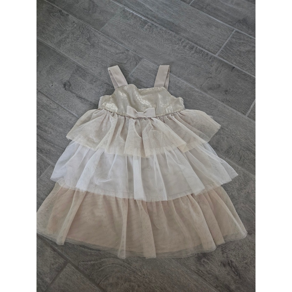 Girls 5T Champagne Sequin Tiered Tulle Occasion Party Dress Holiday Wedding